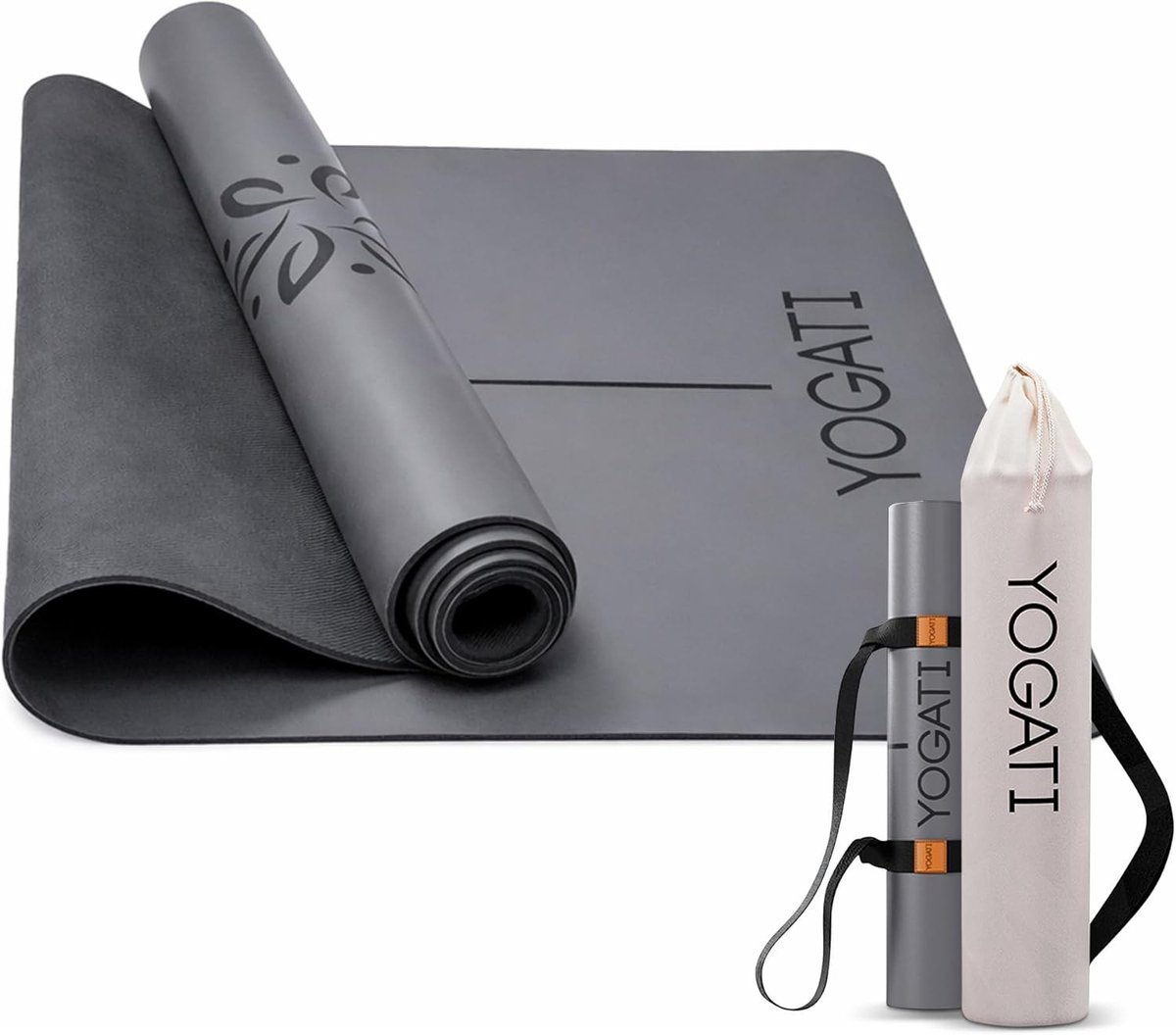 Fitnesmat - Grijs - 186 x 68 cm - Antislip - Voor Yoga en Pilates