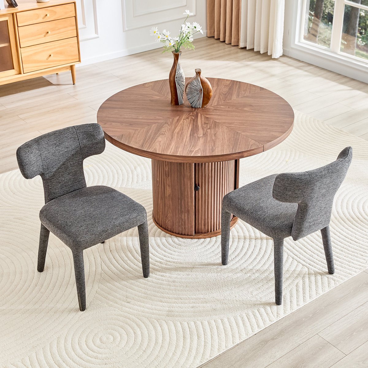 VVBV Set van 2 Eetkamerstoelen 45x47,5x80,7 cm - Gepolsterde Zitting, Antislip Voeten - Grijs, Metaal/Stof