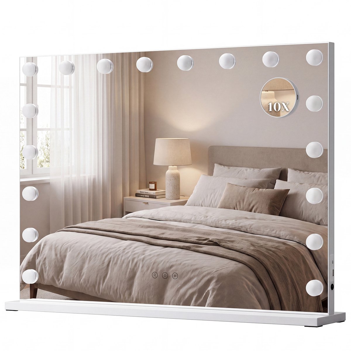 Auralum MAX Make-up Spiegel met Verlichting - Hollywood Spiegel - 80x60CM - 18 LED Lampen - 3 Lichtkleuren - Dimbaar - 10x Vergroting - Smart Touch - USB +Type-C Oplaadpoort - Wit
