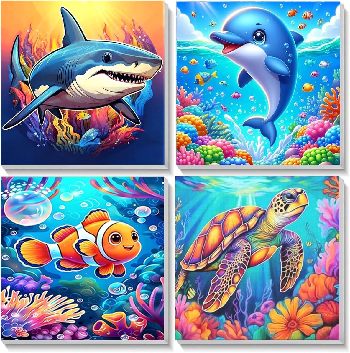4-delige Schilderen op Nummer Set voor Kinderen met Lijst, Dierlijke Schilderijen voor Creatieve Activiteiten, Inclusief Penseel en Acrylverf voor Leeftijd 4-12+