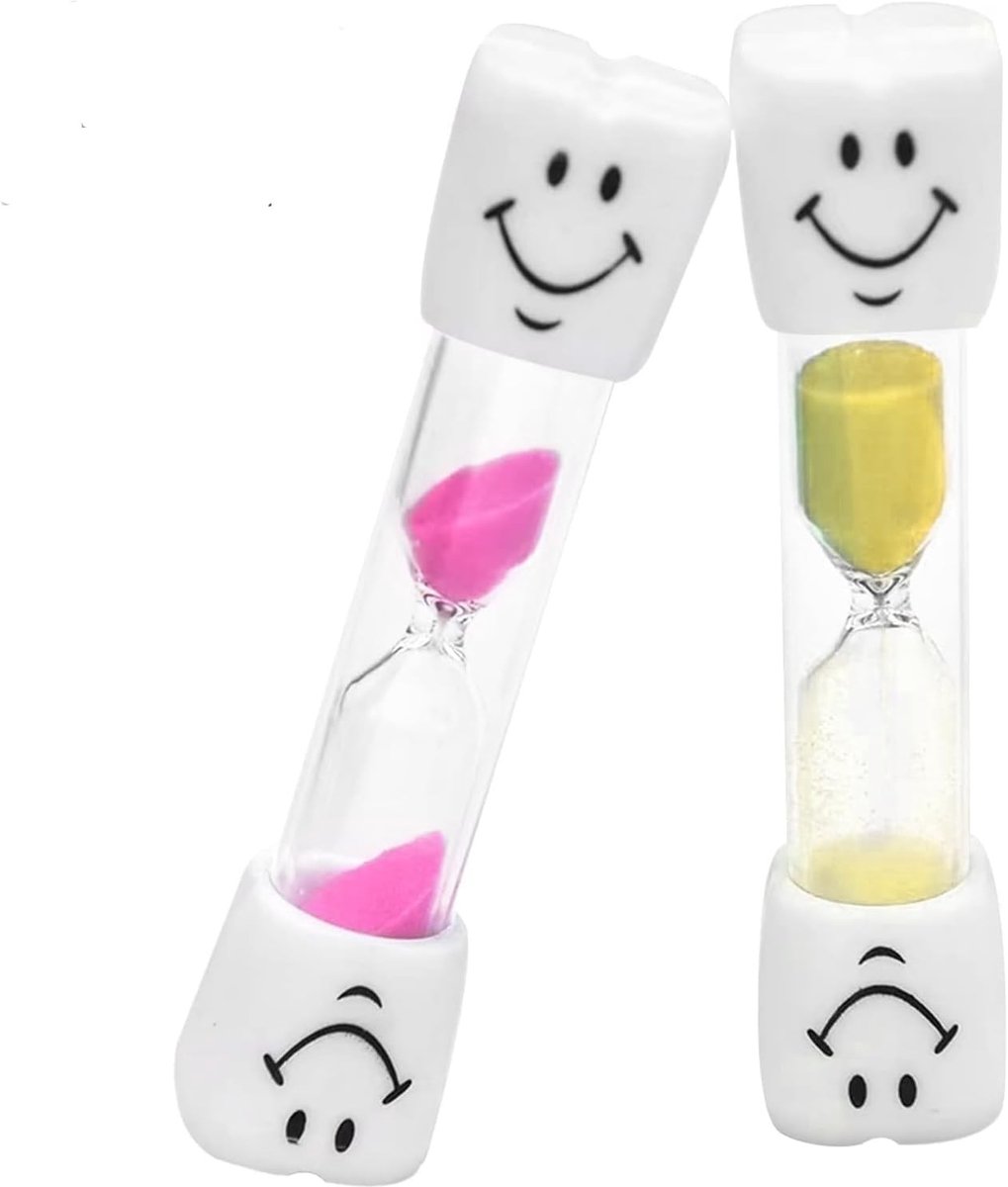 Set van 2 zandlopers voor kinderen, ideale timer voor tandenpoetsen, tandhygiëne en educatie, 3 minuten, duurzaam borosilicaatglas en robuust pvc