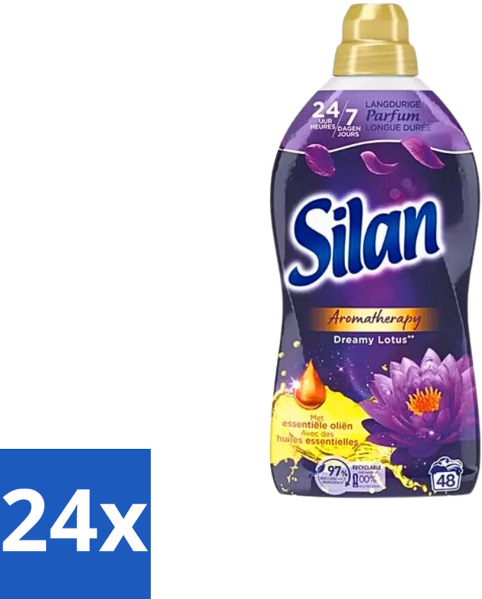 Silan Aromatherapy - Wasverzachter - Dreamy Lotus - Essentiële Oliën en Langdurige Parfum - 48 Wasbeurten - 1.056L - Voordeelverpakking - 24 stuks