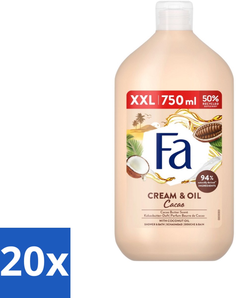 Fa - Cream & Oil Cacao - Bad- & Douchegel - Cacaoboter Met Kokosolie - 750 ml - Bulkverpakking - 20 stuks