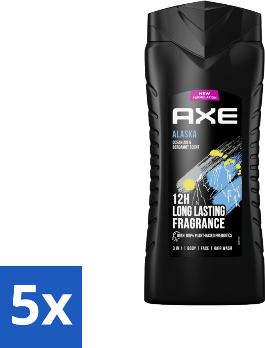 Axe XL - 3-in-1 Douchegel - Alaska - Ocean Air & Bergamot - 12hrs Long Lasting Scent - 400 ml - Bulkverpakking - 5 stuks