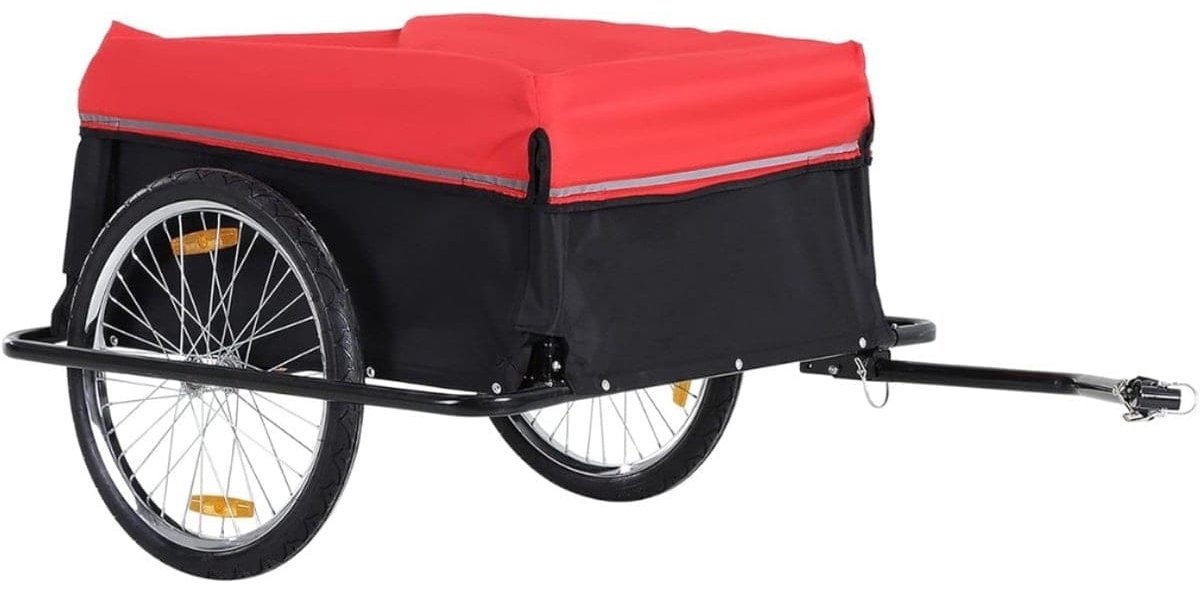 Klarven® Fietskar Bagage Rood/Zwart - Roestbestendig frame, Stabiele wielen - Laadvermogen 40 kg, Reflecterende strips voor veiligheid - B 88 x D 140 x H 60 cm