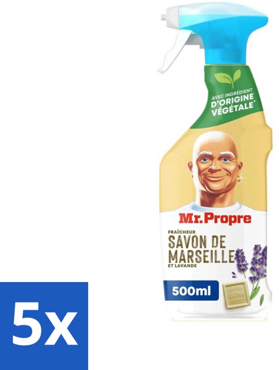 Mr. Proper - Allesreiniger Spray - Marseille zeep en Lavendel - Natuurlijke ingrediënten - 500 ml - Bulkverpakking - 5 stuks