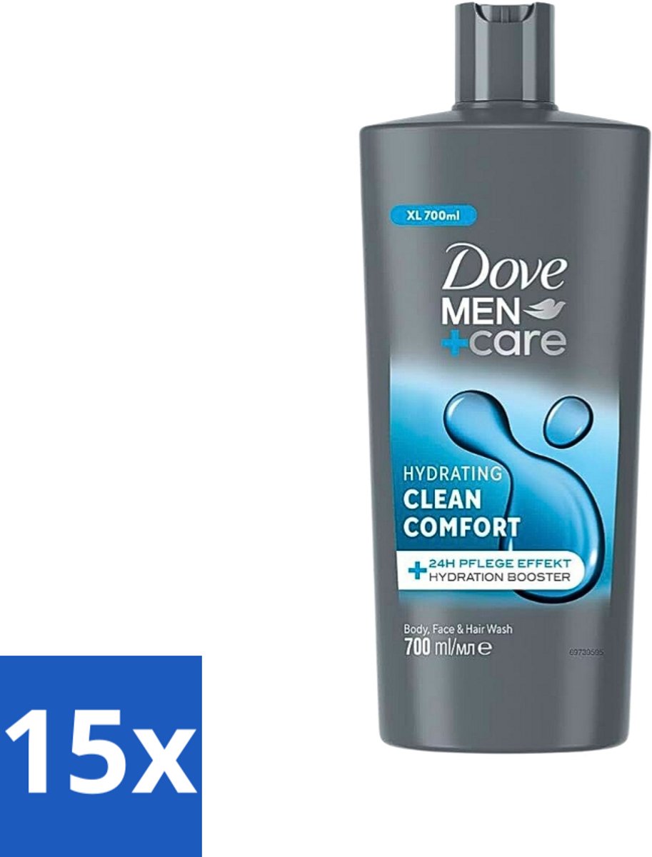 Dove Men+Care - Clean Comfort - 3-in-1 Douchegel - Hydraterend- 700 ml - Bulkverpakking - 15 stuks