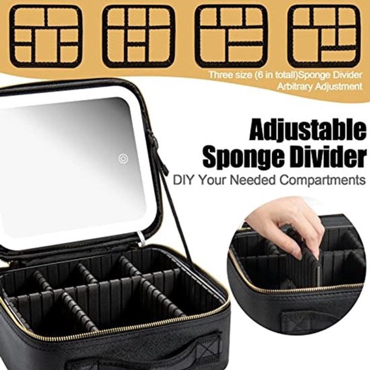 Draagbare Make-up Reistas met LED Spiegel en Verstelbare Heldere Waterdichte Organizer