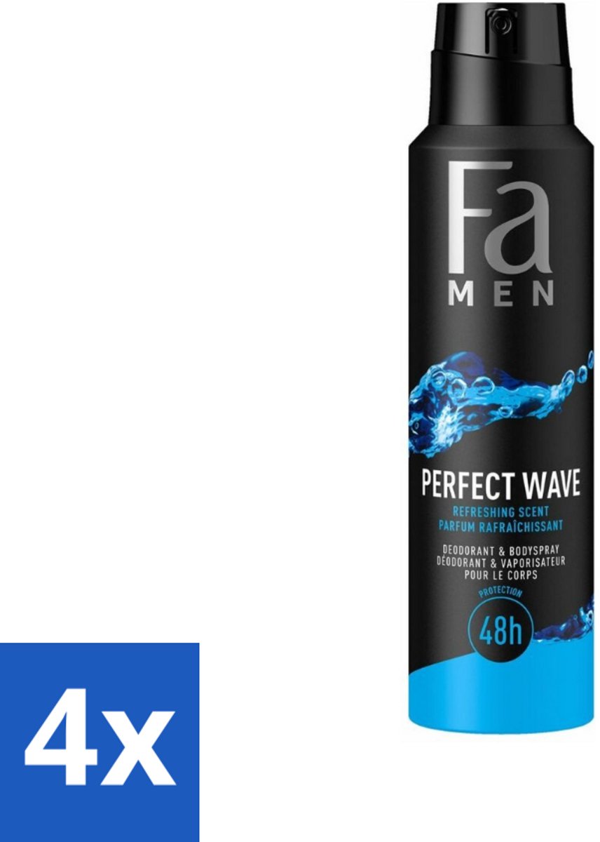 4 x Fa Men - Perfect Wave - Deodorant Spray - Verfrissende Geur - 150 ml - Deodorant Spray - Fa Men - Perfect Wave - Frisse Geur - Aquatische Geur