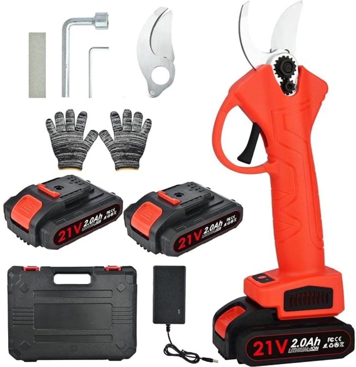 Klarven® Snoeischaar Rood - Elektrisch, Draadloos - Incl. 2 Accu's en Opbergkoffer - Verpakking B 10 x D 30 x H 30 cm