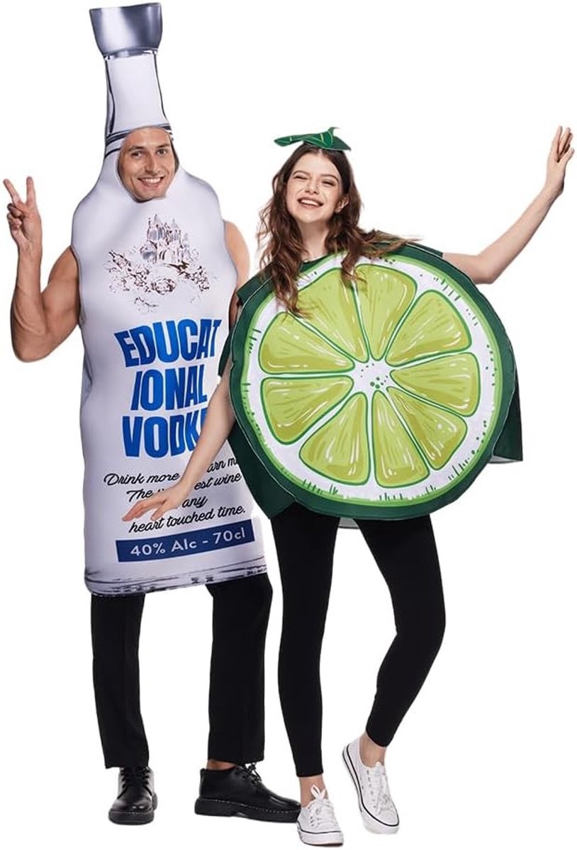 Grappig Halloween Kostuum voor Stellen met Vodka Fles en Limoen Tuniek - Unisex Outfit voor Volwassenen en Feestjes