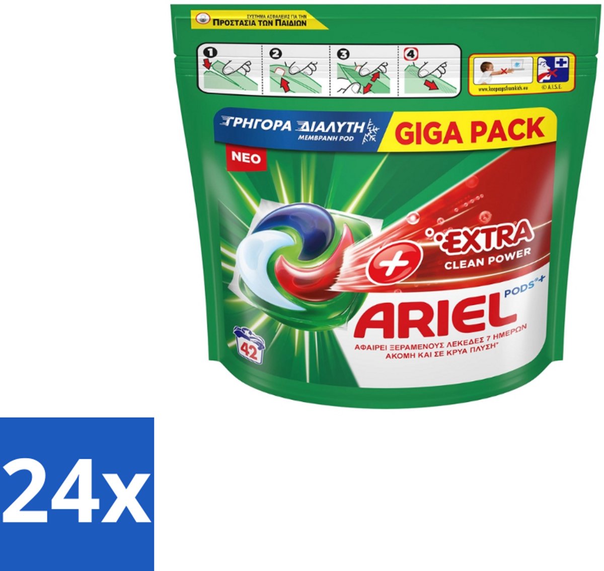 Ariel – Pods – Clean Power Extra Schoon – 42 wasbeurten - Voordeelverpakking - 24 stuks