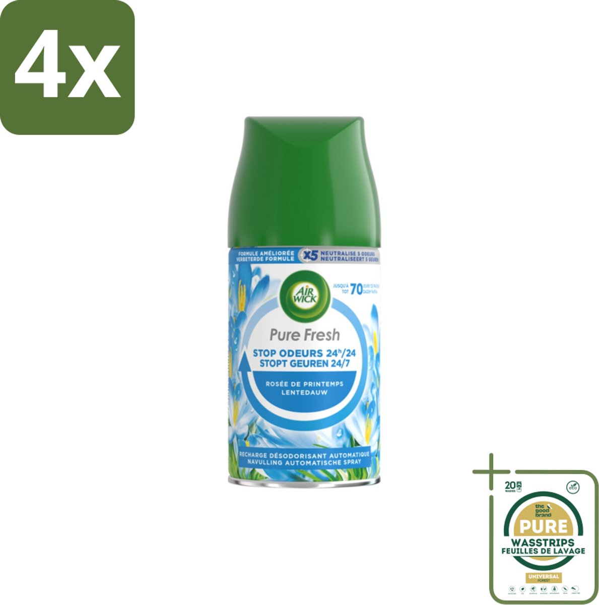 Air Wick Freshmatic Automatische Spray Luchtverfrisser Navulling Pure Fresh Lentedauw 250 ml - Voordeelverpakking - 4 stuks - Parfum - Geurverspreiding