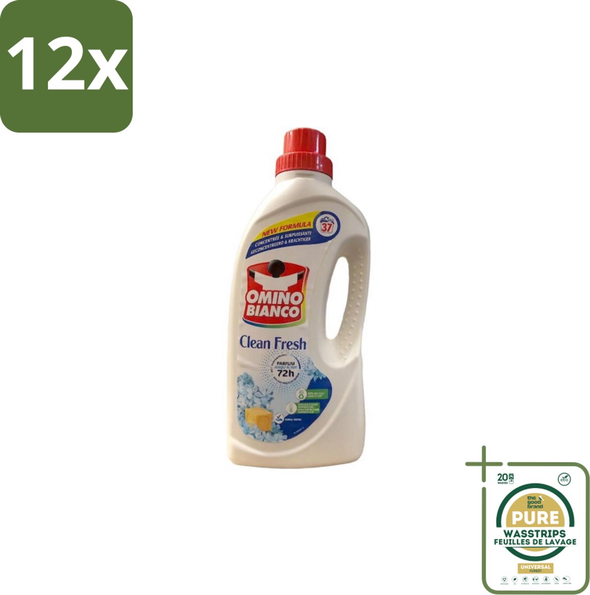 Omino Bianco – Vloeibaar Wasmiddel – Clean Fresh – 1000 ml - Voordeelverpakking - 12 stuks - Natuurlijke zeep - Anti-kleurdoorloop
