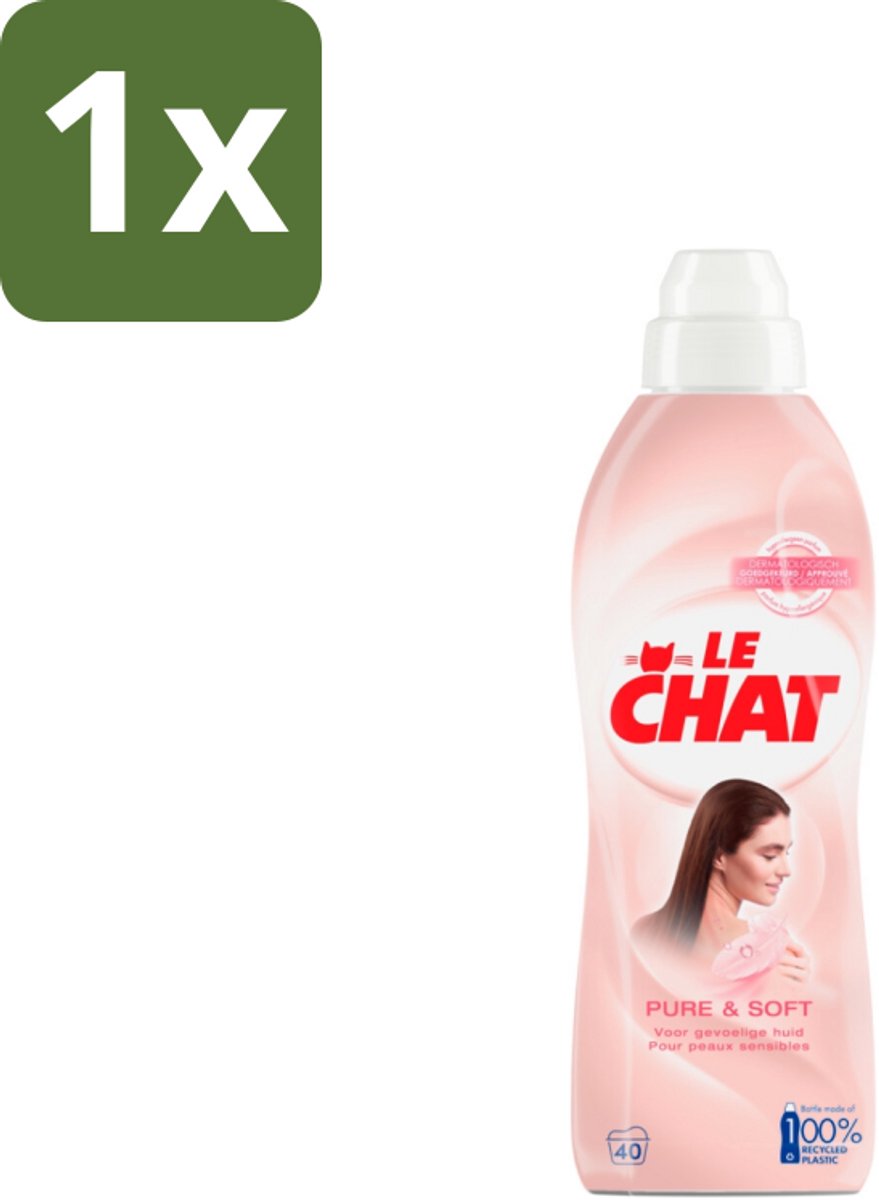 1 x Le Chat Wasverzachter Pure & Soft 40 Wasbeurten 880 ml - Wasverzachter - Hypoallergen - Huidvriendelijk - Wasgoed Verzachter - Babykleding