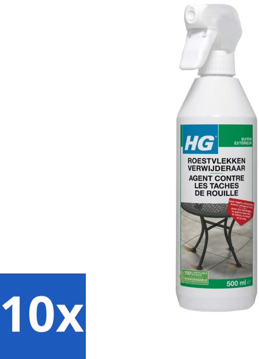 10 x HG Roestvlekken Verwijderaar 500 ml - Roestvlekken Verwijderen - Roestvlekken Verwijderen Beton - Roestvlekken Verwijderen Metaal - Roestvlekken Verwijderen Hout - Roestvlekken Verwijderen Natuursteen