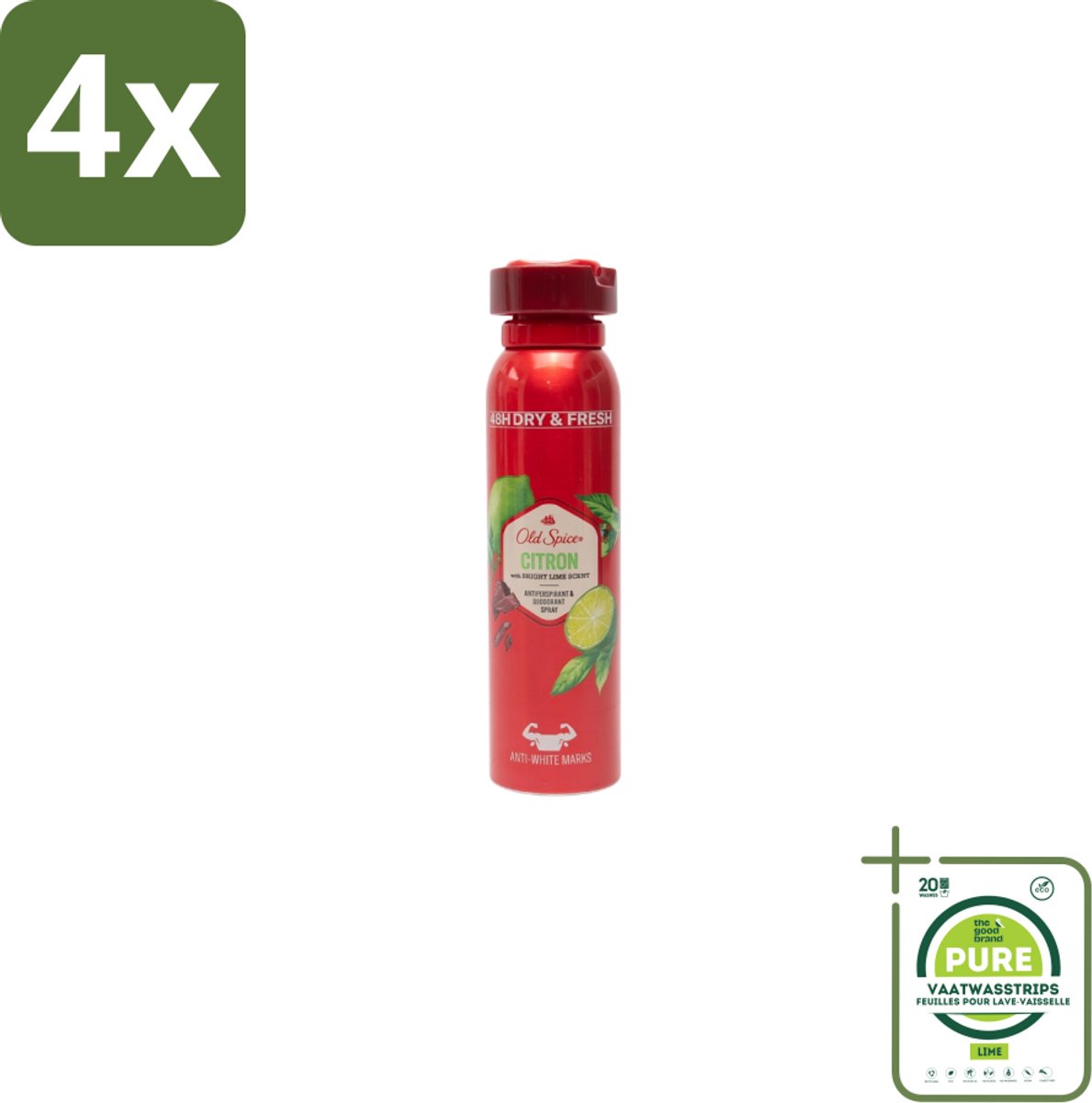 Old Spice – Deospray – Citron – 150 ml - Voordeelverpakking - 4 stuks - Citroen Deo Spray - Citroen Geur