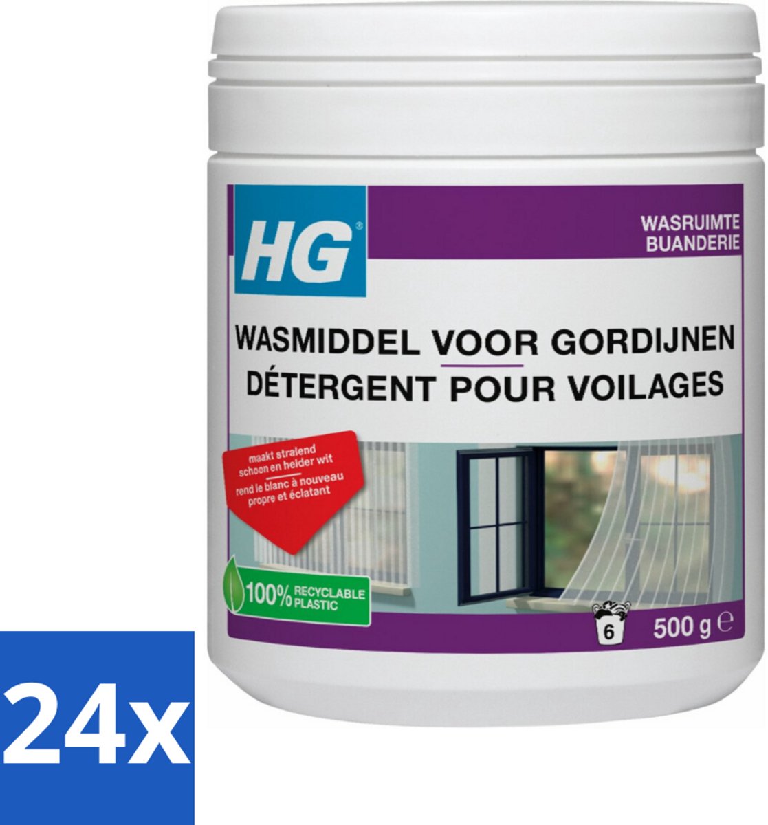 24 x HG Wasmiddel Voor Gordijnen 500 gr - Wasmiddel Vitrage - Vitrage Schoonmaken - Rookvlekken Verwijderen - Stofvlekken Verwijderen - Wasmiddel Voor Wasmachine