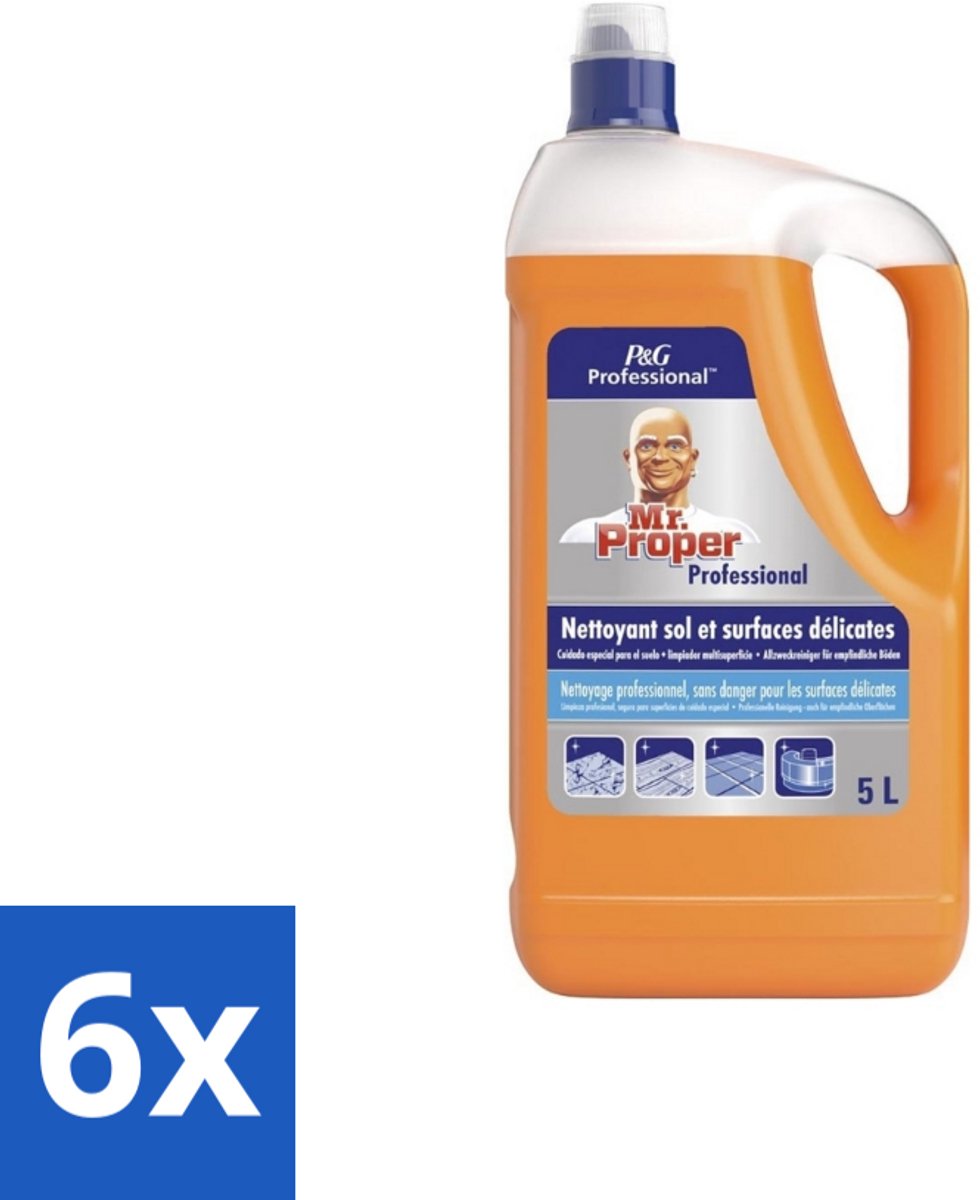 Mr. Proper – Allesreiniger – Professional Delicate – 5 L - Voordeelverpakking - 6 stuks