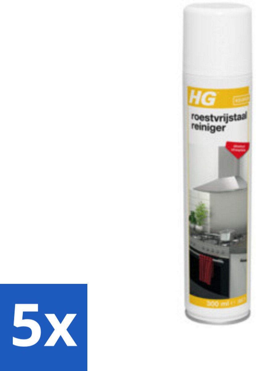 5 x HG Roestvrijstaal Reiniger 300 ml - Roestvrijstaal Reinigen - Vet Verwijderen - Streeploos Reinigen - Afzuigkap Reinigen - Koelkast Reinigen