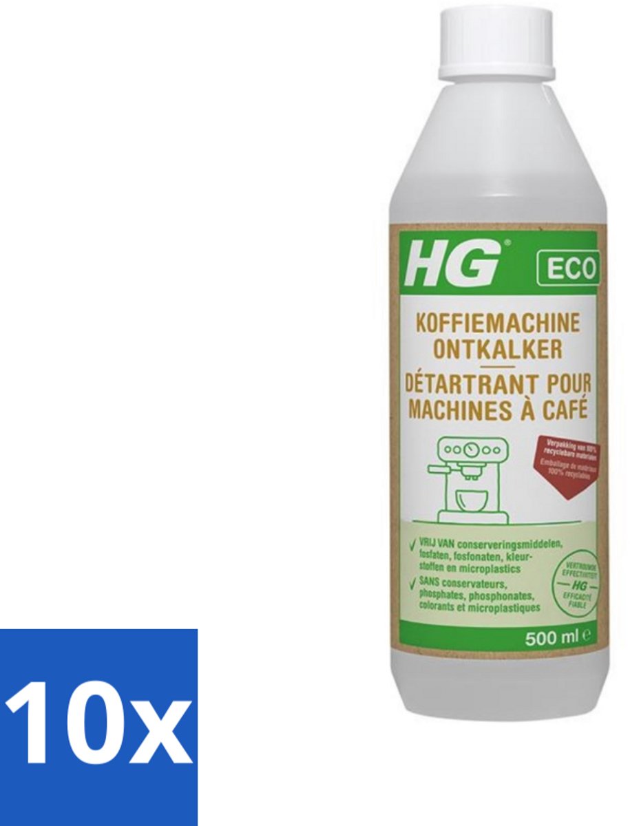 10 x HG Eco Koffiemachine Ontkalker Citroenzuur 500 ml - Koffiemachine Ontkalker - Citroenzuur - Kalkaanslag Verwijderen - Espresso Machine - Padkoffiemachine