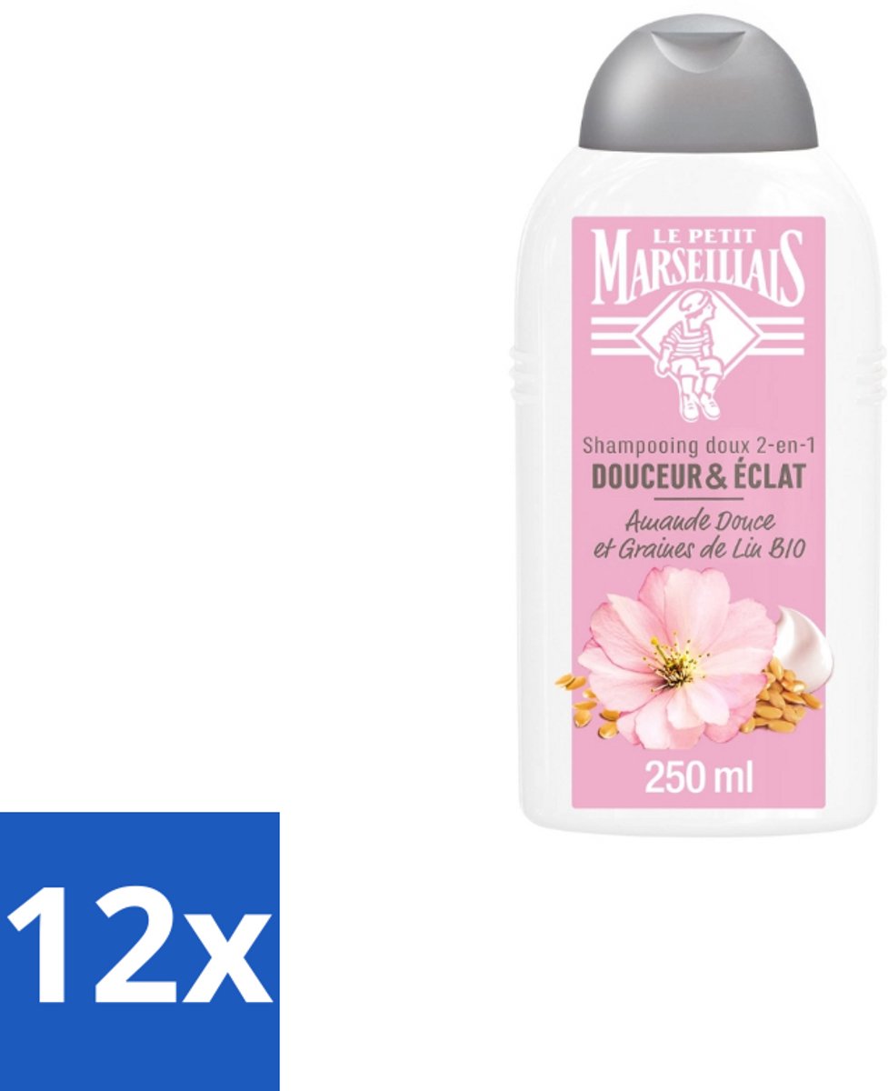 12 x Le Petit Marseillais – Shampoo – Amande Douce & Graines de Lin Bio – 250 ml - Shampoo Amande Douce - Shampoo Linzaad - Shampoo Bio - Shampoo Voor Fijn Haar - Shampoo Voor Normaal Haar
