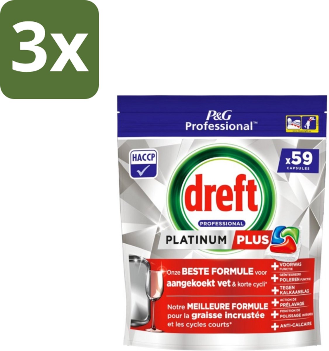 Dreft – Vaatwastabletten – Platinum+ Regular – 59 Tabletten - Bulkverpakking - 3 stuks