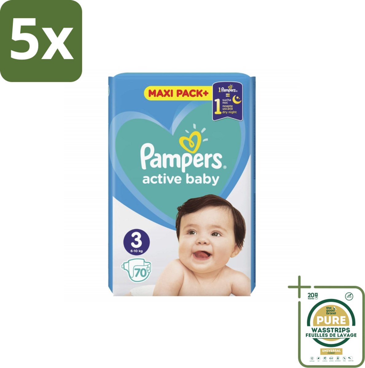 5 x Pampers – Luiers – Active Baby Maat 3 – 70 Luiers - Grootverpakking - Baby-luiers - Droge Billetjes - Huidbescherming - Luchtdoorlatende Luiers - Absorberende Luiers