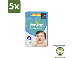 5 x Pampers – Luiers – Active Baby Maat 3 – 70 Luiers - Grootverpakking - Baby-luiers - Droge Billetjes - Huidbescherming - Luchtdoorlatende Luiers - Absorberende Luiers