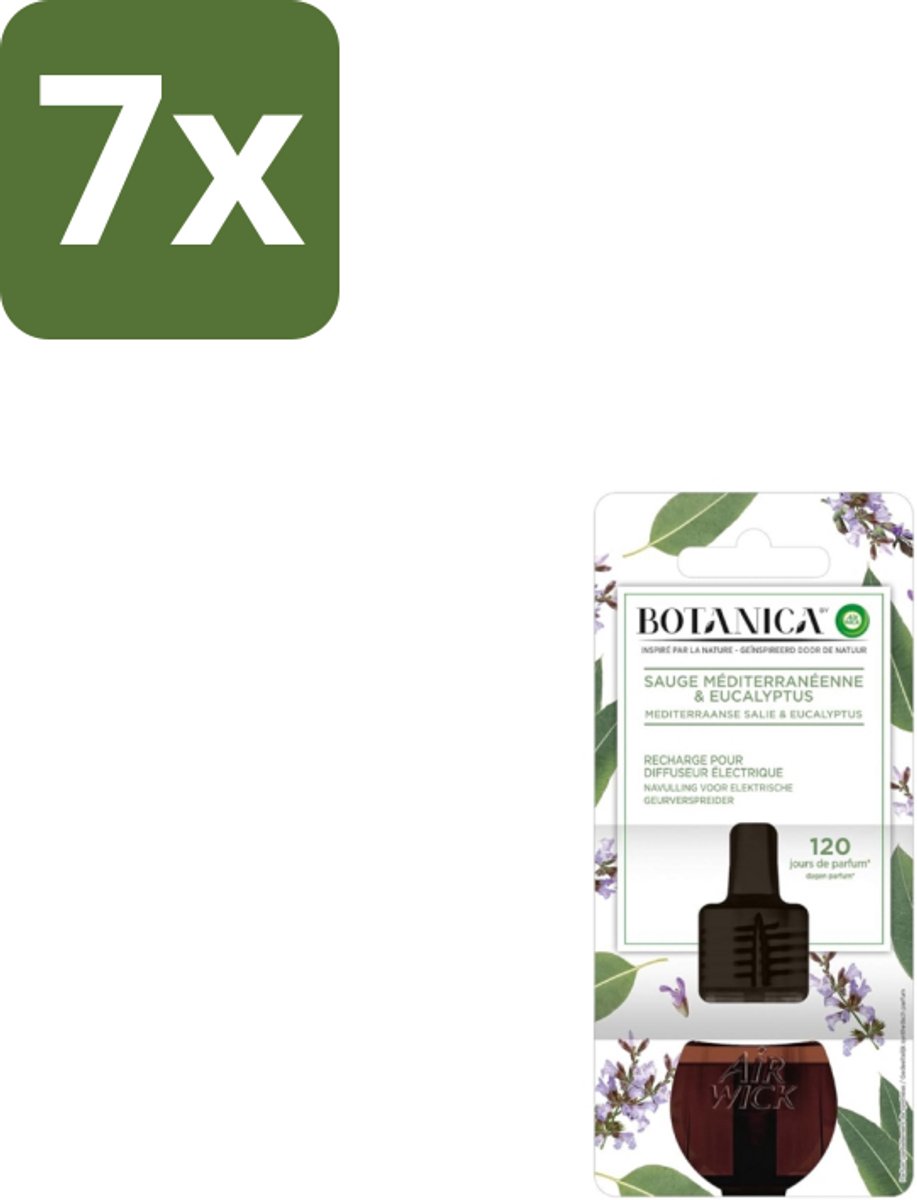 7 x Air Wick – Navulling – Botanica Mediterrane Salie & Eucalyptus – 19 ml - Natuurlijke Geur - Salie En Eucalyptus - Luchtverfrissers - Aromatische Navulling - Essentiële Oliën