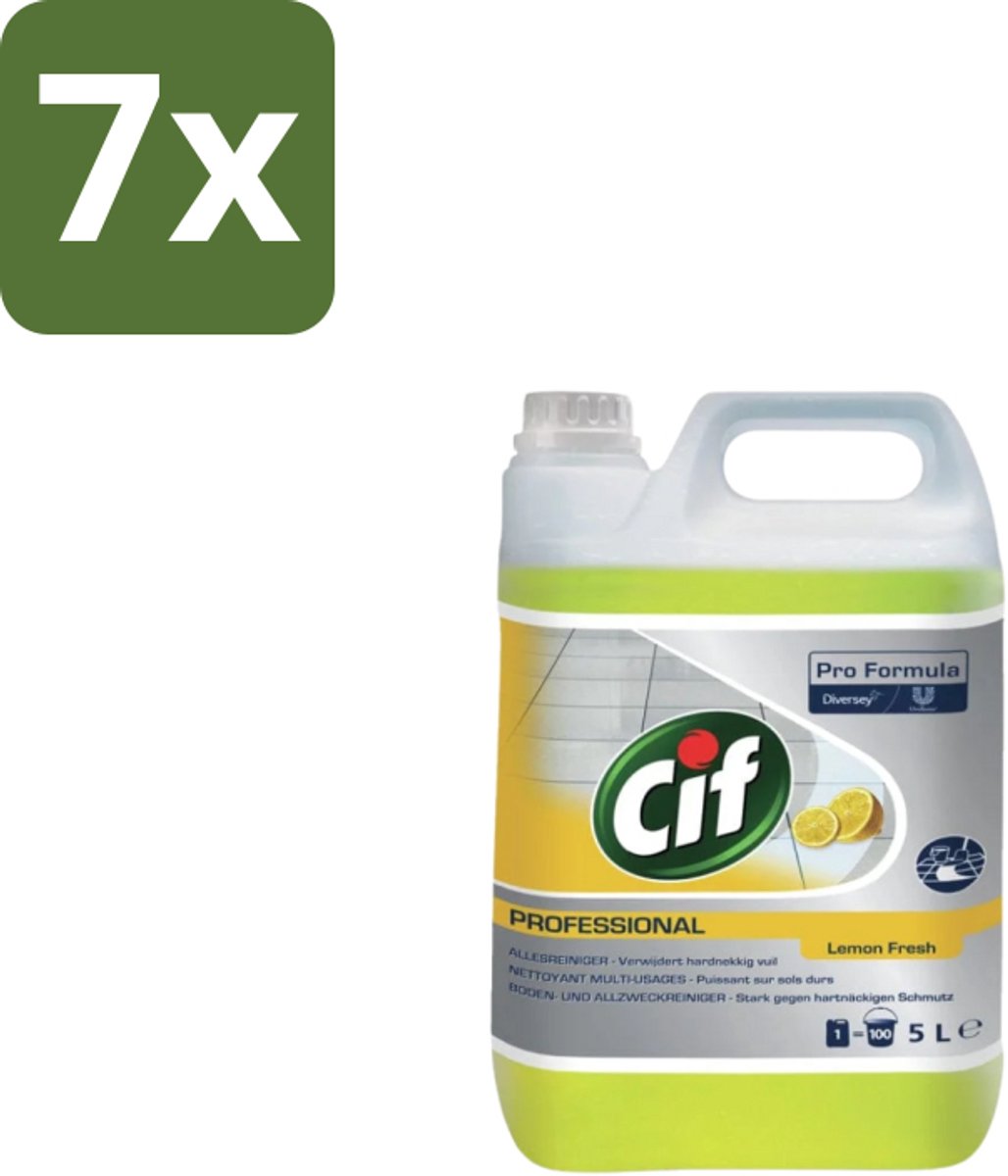 7 x Cif - Allesreiniger - Citroenfris - 5 l - Allesreiniger - Waterbestendig Oppervlak - Vuiloplossend - Reiniging - Vloer