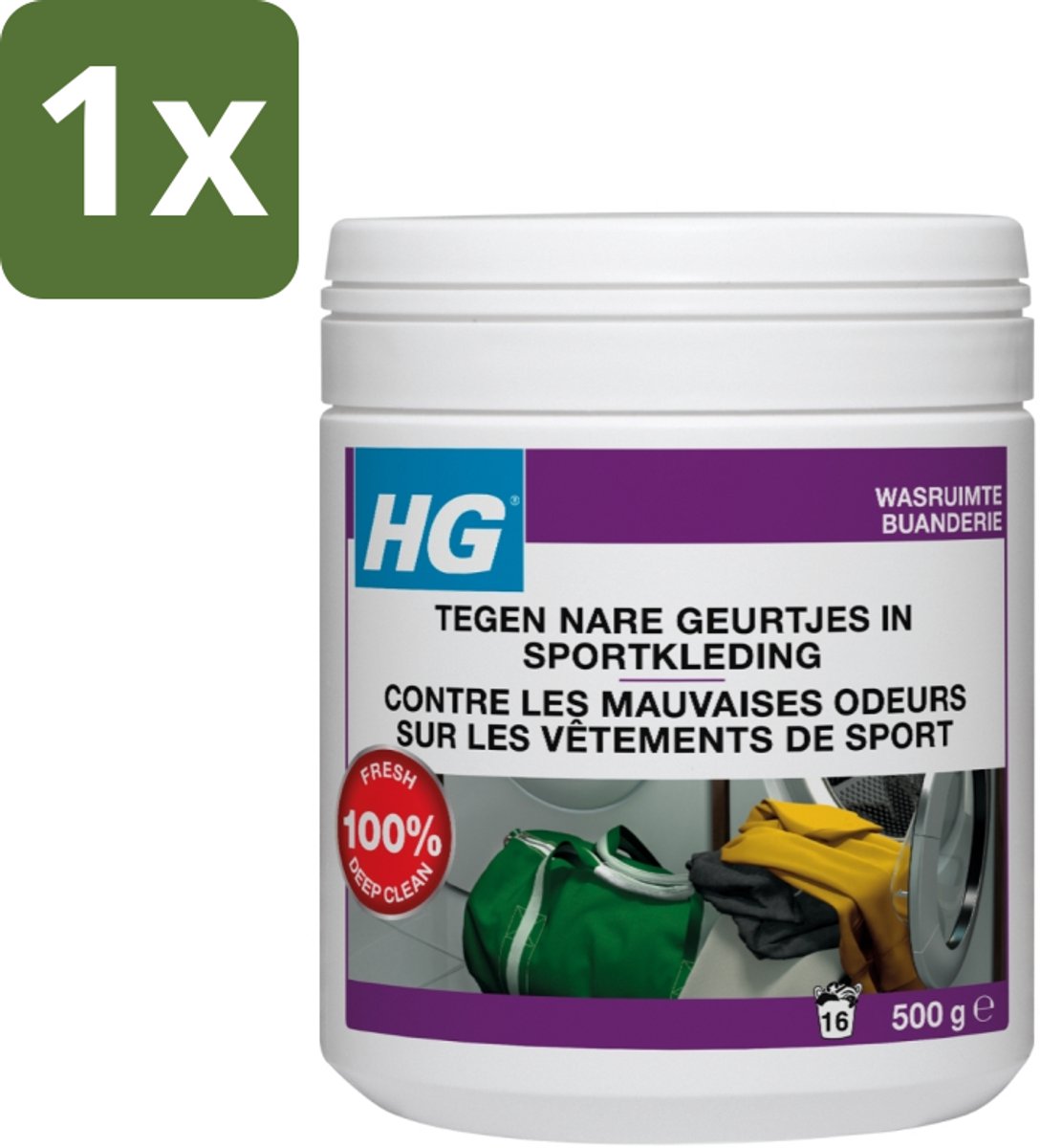 1 x HG Wasmiddel Toevoeging Tegen Nare Geuren In Sportkleding 500 gr - Geurverwijdering Sportkleding - Stankmoleculen Verwijderen - Wasmiddel Toevoeging - Sportkleding Geur - Handdoek Geur