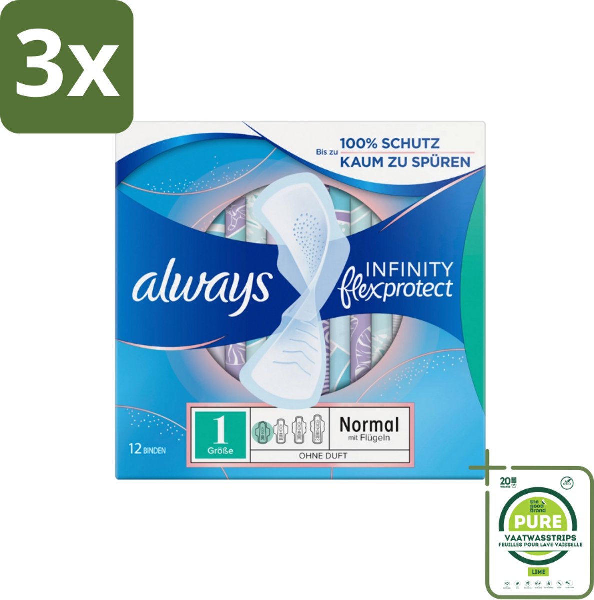 3 x Always – Maandverband – Infinity Normal - 12 Maandverbanden - Grootverpakking - Always Infinity - FlexFoam - Maandverband - Menstruatie - Absorptie