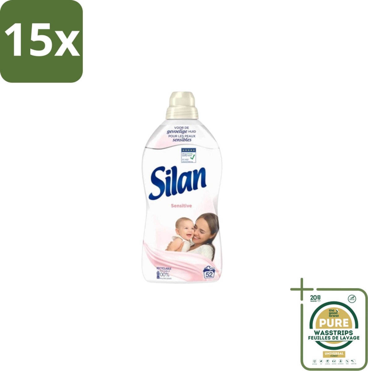 15 x Silan – Wasverzachter – Sensitive – 1144 ml - Grootverpakking - Wasverzachter - Gevoelige Huid - Hypoallergene - Huidvriendelijk - Wasgoed Zachtheid