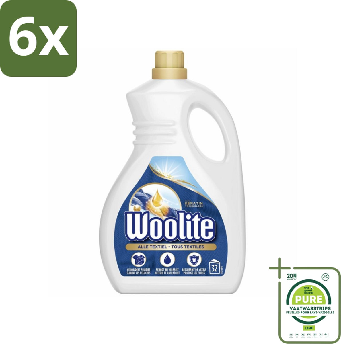 Woolite Textile - Vloeibaar Wasmiddel - Met Keratine - Textiel Was - 32 Wasbeurten - 1,9L - Voordeelverpakking - 6 stuks - Wasmiddel - Textielwas