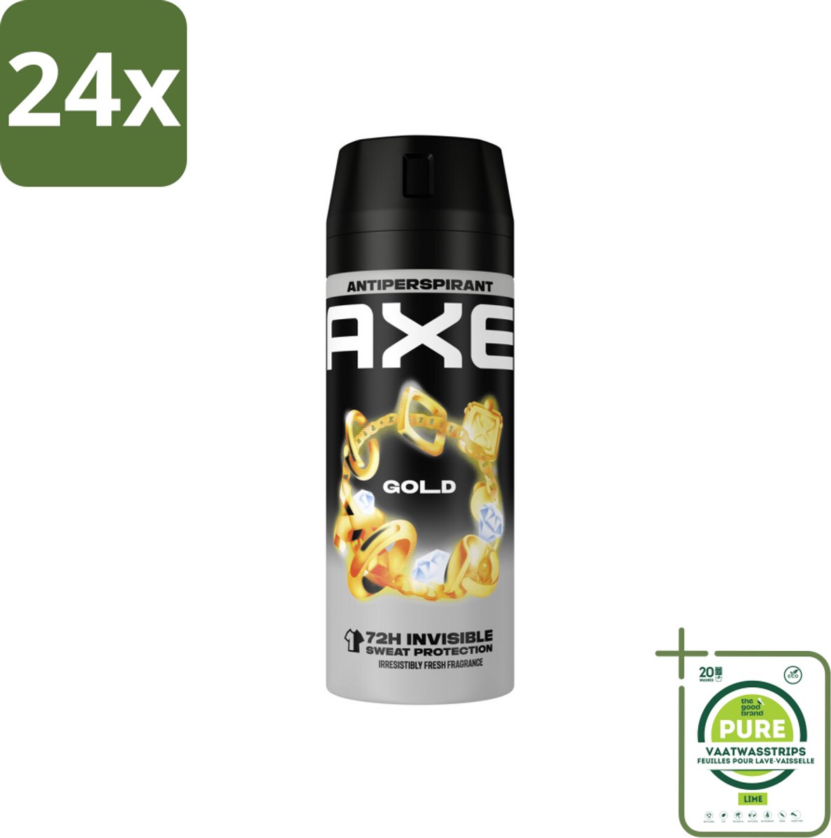 Axe - Deodorant Spray - 72hrs Anti Sweat - Anti White Marks - Gold - 150 ml - Voordeelverpakking - 24 stuks - Anti-transpirant - Deodorant