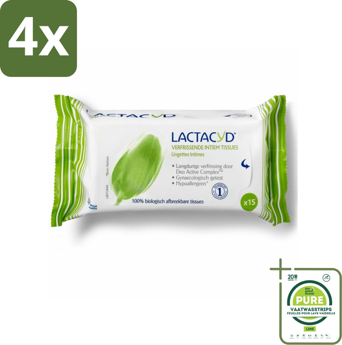 Lactacyd Tissues Verfrissend 15 stuks per verpakking - Voordeelverpakking - 4 stuks - Intieme doekjes - Verfrissende doekjes