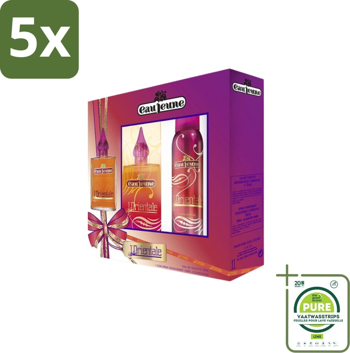 5 x Eau Jeune - L'Orientale - Geschenkset - Eau de Toilette 75ml + Deodorant 150ml - Grootverpakking - Eau De Toilette - Parfum - Cadeau - Geschenkset - Geur