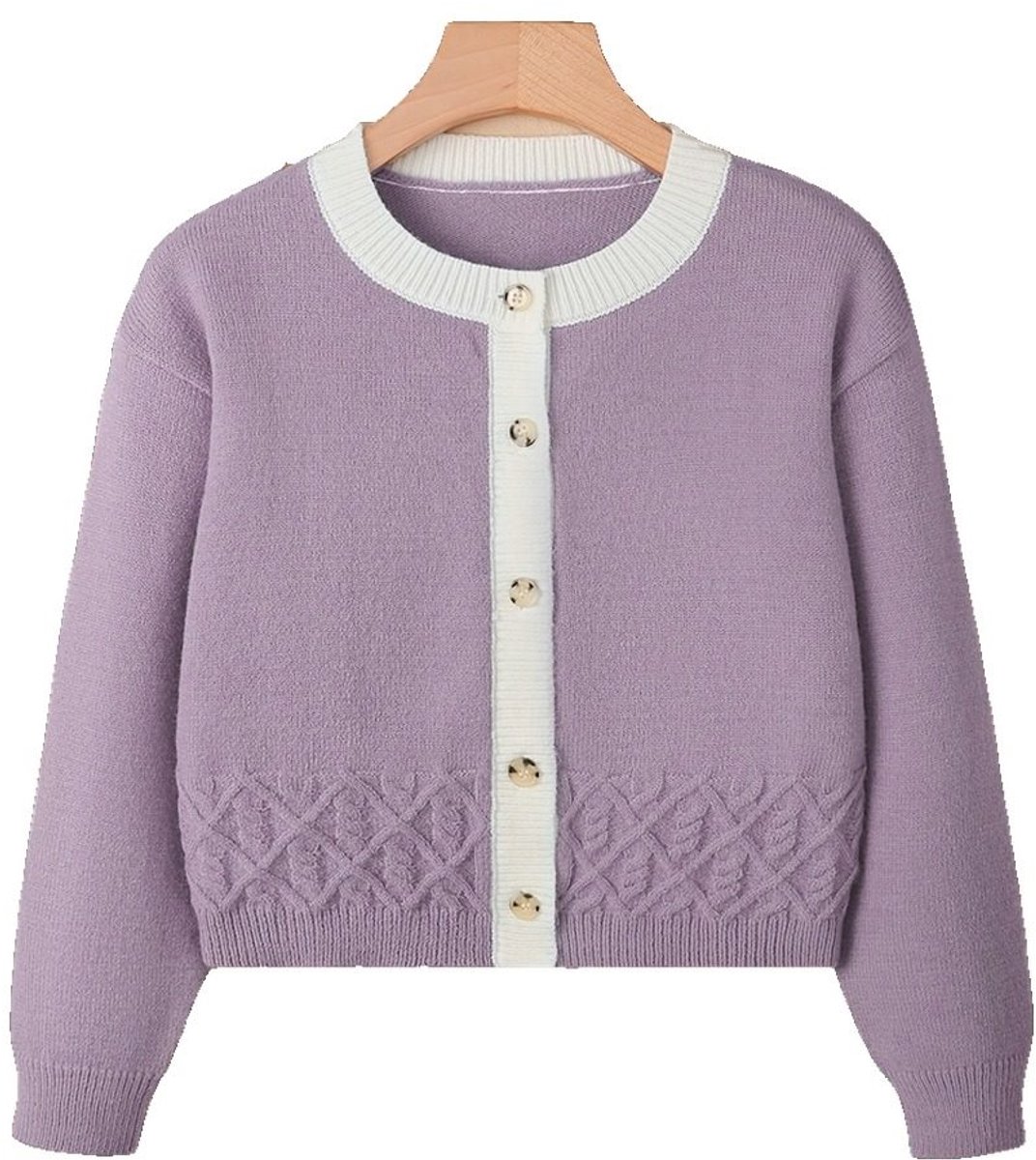 Currero Cardigan Meisjes Vest Meisje Met Knopen Kinderen Warm Gebreid Vest Long 11-12 Jaar Paars