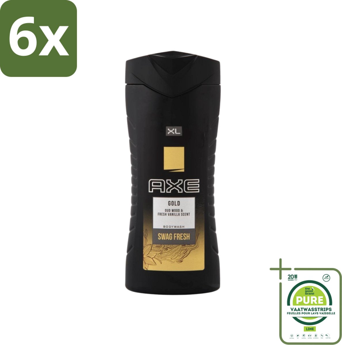 Axe XL - Douchegel - Gold - Oud Wood & Fresh Vanilla - Swag Fresh - 400 ml - Voordeelverpakking - 6 stuks - Douchegel - Axe Gold