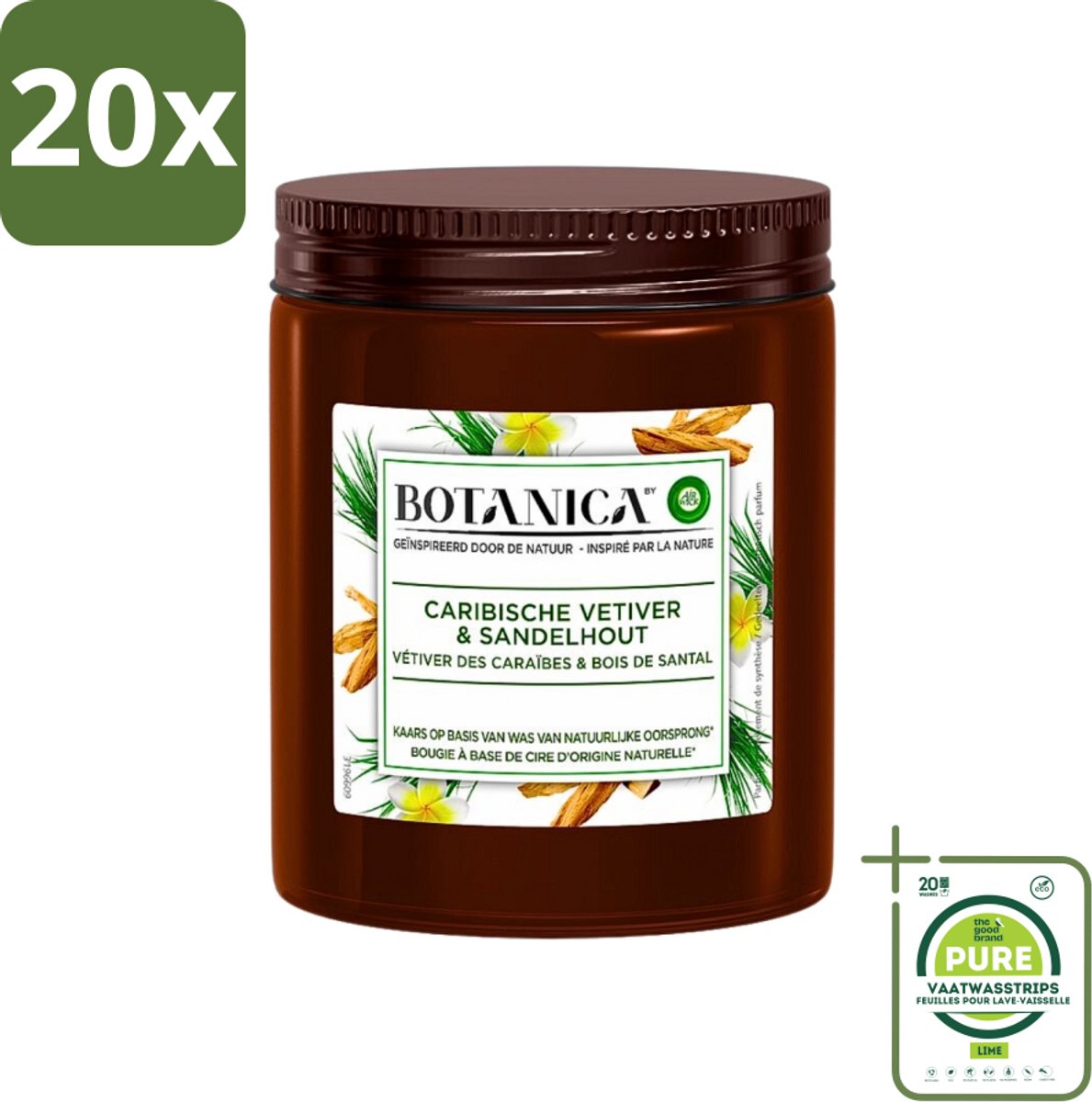 20 x Botanica by Air Wick - Geurkaars - Vetiver & Sandelhout - 40 Uur Brandduur - Grootverpakking - Geurkaars - Sandelhout - Vetiver - Botanica By Air Wick - Air Wick