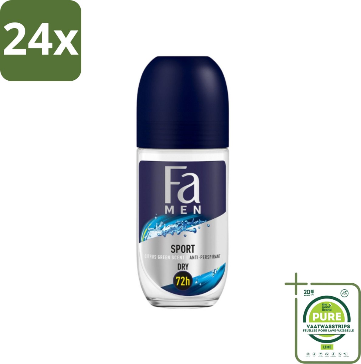 Fa Men - Sport - Deodorant Roller - Citrus Green - 50 ml - Voordeelverpakking - 24 stuks - Deodorant - Mannen deodorant