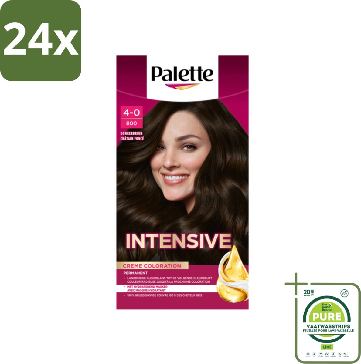 Palette Intensive Oil-Care Color Haarkleuring 800 Donkerbruin - Voordeelverpakking - 24 stuks - Haarverf - Donkerbruin