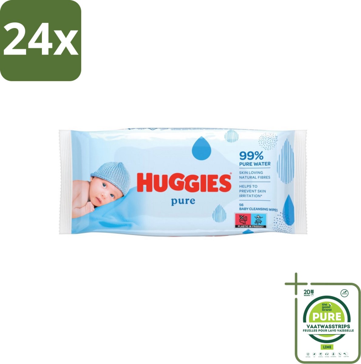 Huggies - Billendoekjes - Pure - Tegen Huidirritaties - 56 Babydoekjes - Voordeelverpakking - 24 stuks - Babydoekjes - Billendoekjes