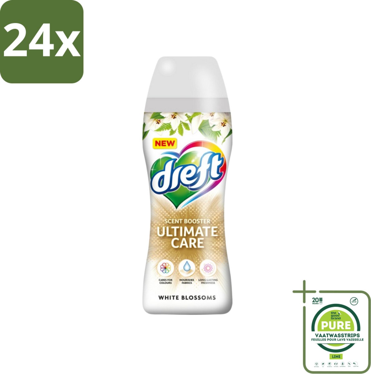 Dreft - Ultimate Care - Wasverzachter - Geurbooster - Gekleurde Was - Witte Bloem - 15 Wasbeurten - Voordeelverpakking - 24 stuks - Wasverzachter - Geur