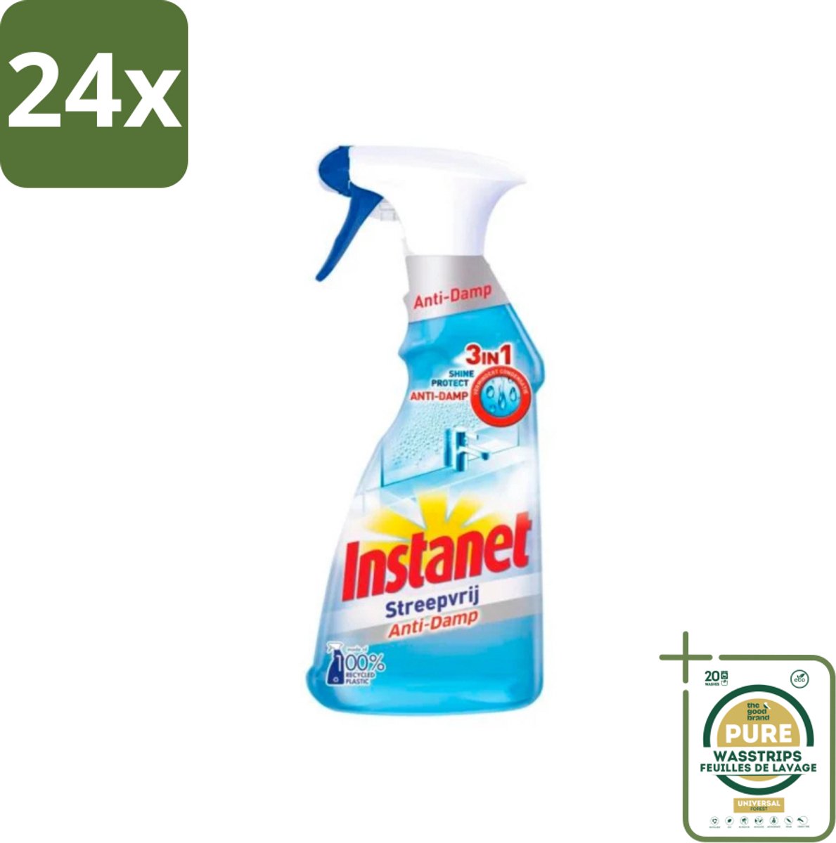 Instanet - Schoonmaakspray - Anti-Damp - Streepvrij - 3in1 - 500 ml - Voordeelverpakking - 24 stuks - Streepvrij - Anti-damp