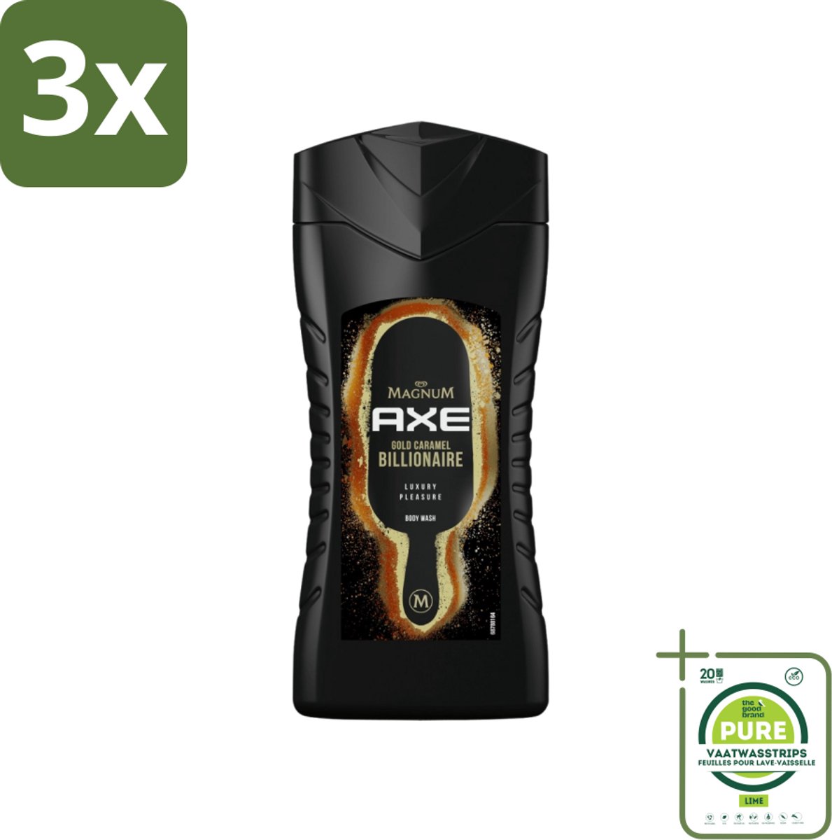 3 x Axe X Magnum - Douchegel - Gold Caramel Billionaire - 250 ml - Grootverpakking - Douchegel - Axe - Gold Caramel Billionaire - Mannen - Geur