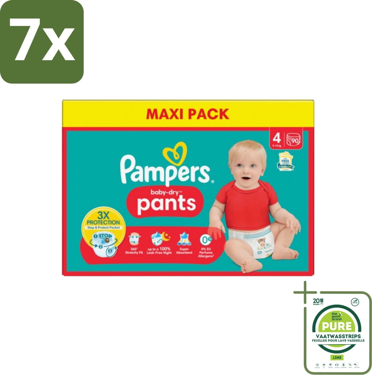 7 x Pampers - Baby-Dry Pants - Luierbroekjes - Maat 4 (9-15 kg) - Extra Droog - 90 Luiers - Grootverpakking - Pampers Baby-Dry - Luierbroekjes - Babyluiers - Luiermaat 4 - 9-15 Kg