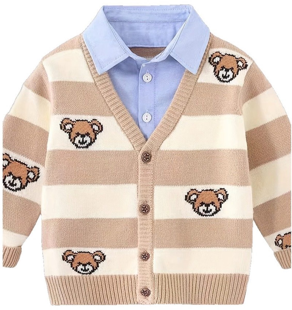 Currero Cardigan Jongens Vest Jongen Met Knopen Kinderen Warm Gebreid Vest Long 4-5 Jaar Beige