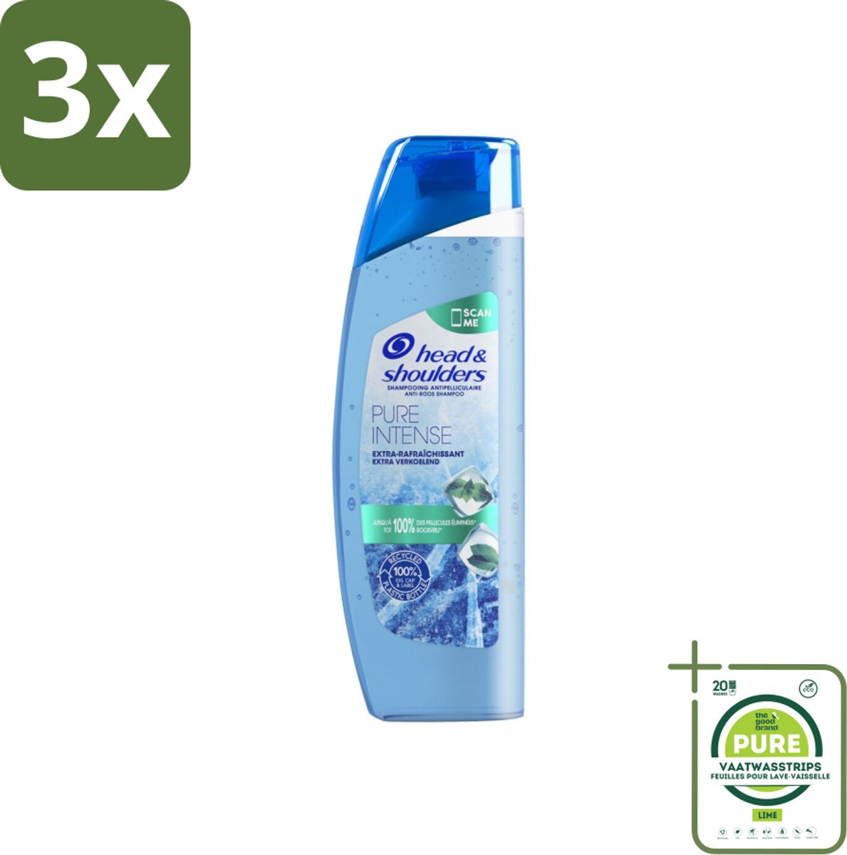 3 x Head & Shoulders - Anti-Roos Shampoo - Pure Intense - Extra Verkoelend - 250 ml - Grootverpakking - Roos Shampoo - Anti-roos Shampoo - Verkoelende Shampoo - Hoofdhuidverzorging - Hoofdhuidverfrissing